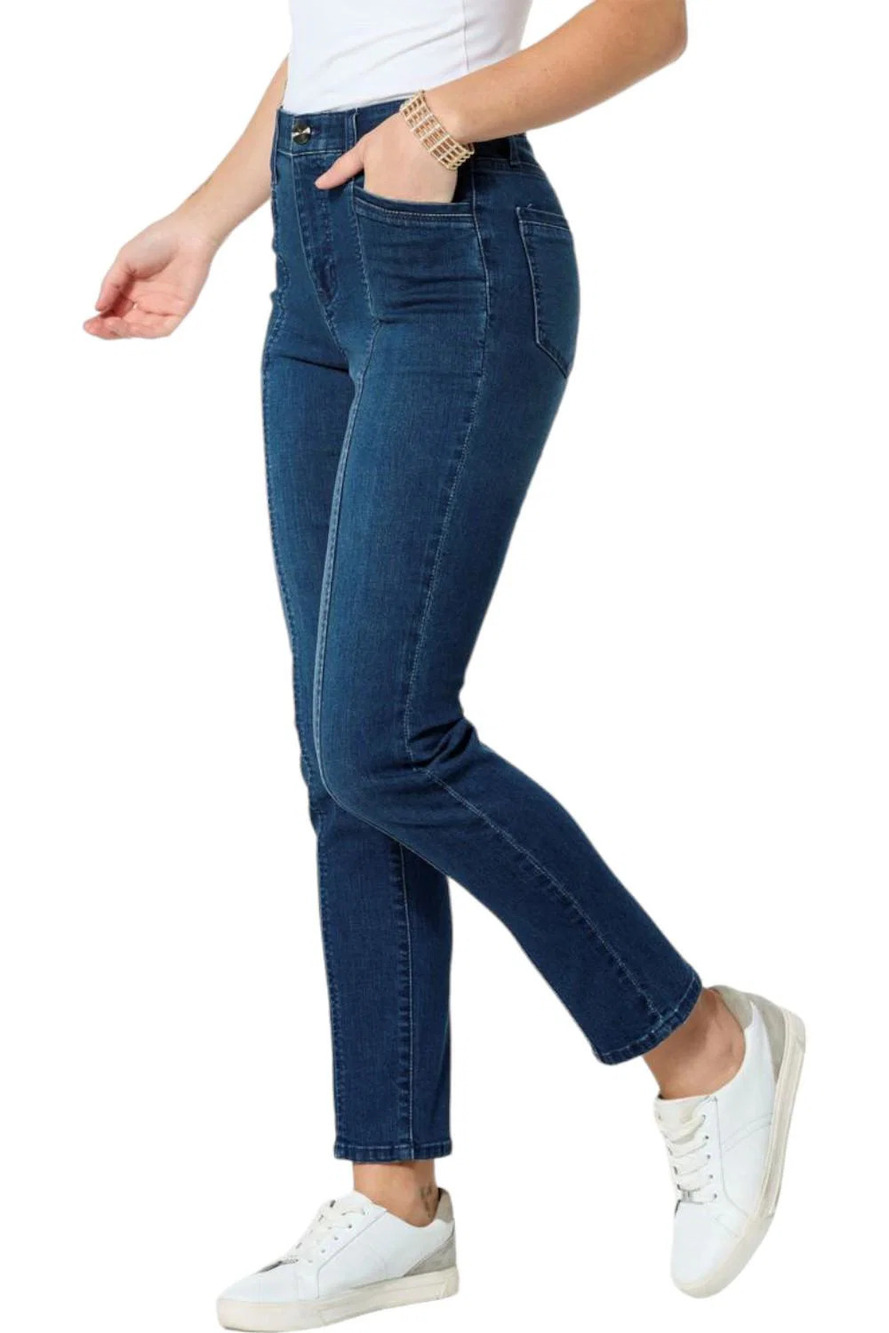 WynneDenim Performance Stretch Seamed Straight Jean Midwash - Petite